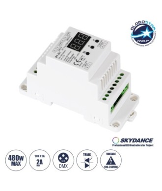 GLOBOSTAR® SKYDANCE-S1-D1 70672 AC Trailing Edge DMX Dimmer Ράγας με 1 x 2A 480W Κανάλι AC 220-240V 2A 480W Max IP20 - DMX512 & RDM - Μ11.5 x Π5 x Υ6.5cm - 5 Χρόνια Εγγύηση
